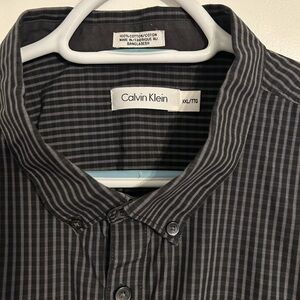 Calvin Klein Men's Gray & Black Checkered Shirt XXL 100% Cotton Long Sleeves